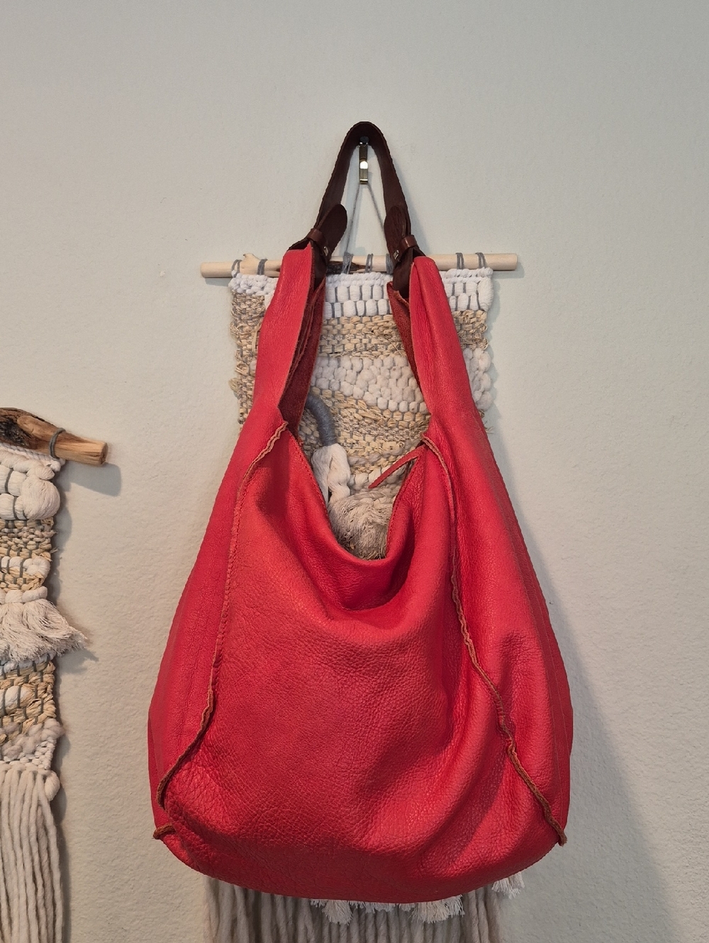 Sundance Salmon Orange Genuine Leather Unlined Zipper Closure Hobo Shoulder Bag